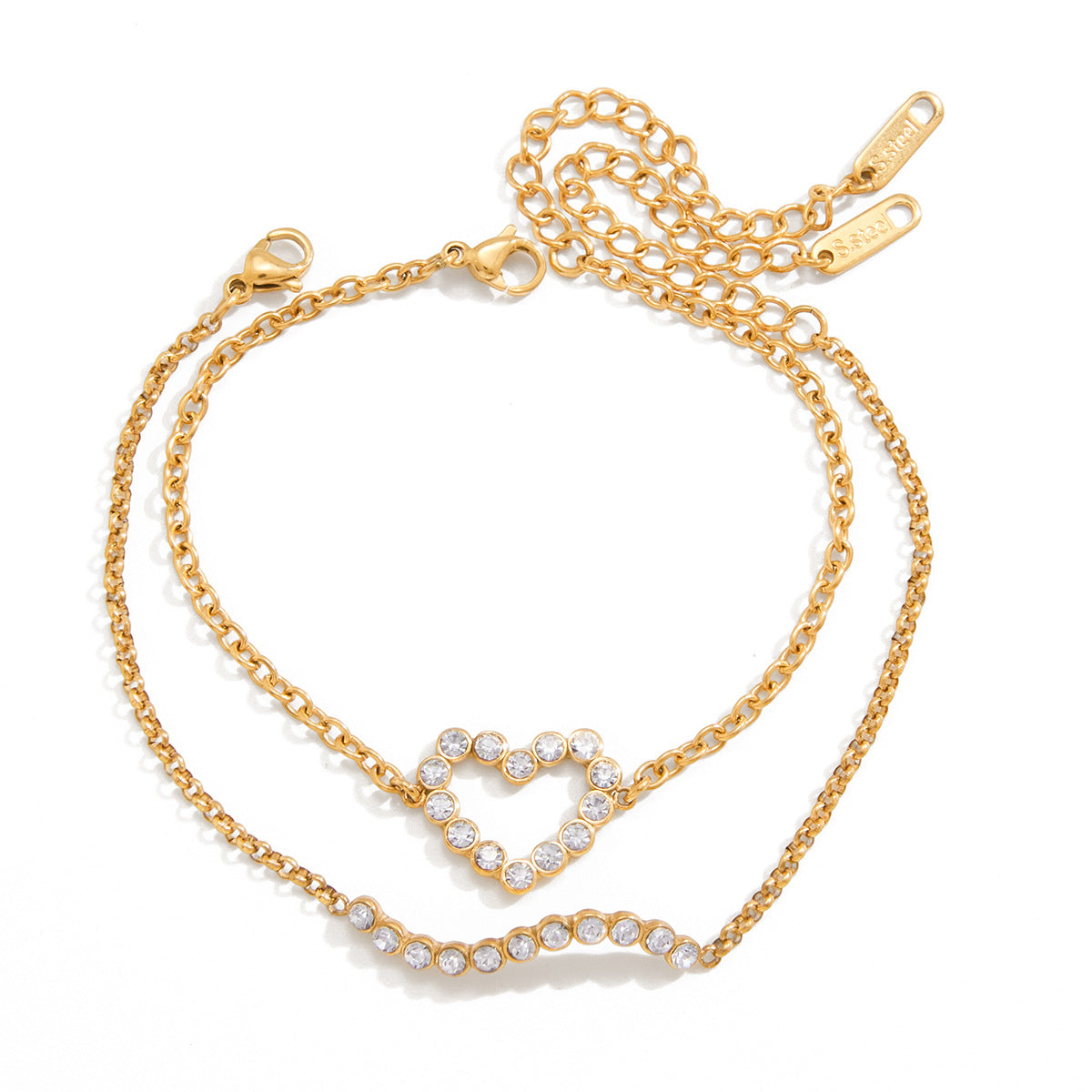Stainless Steel Rhinestone Heart Valentine's Day Bracelet