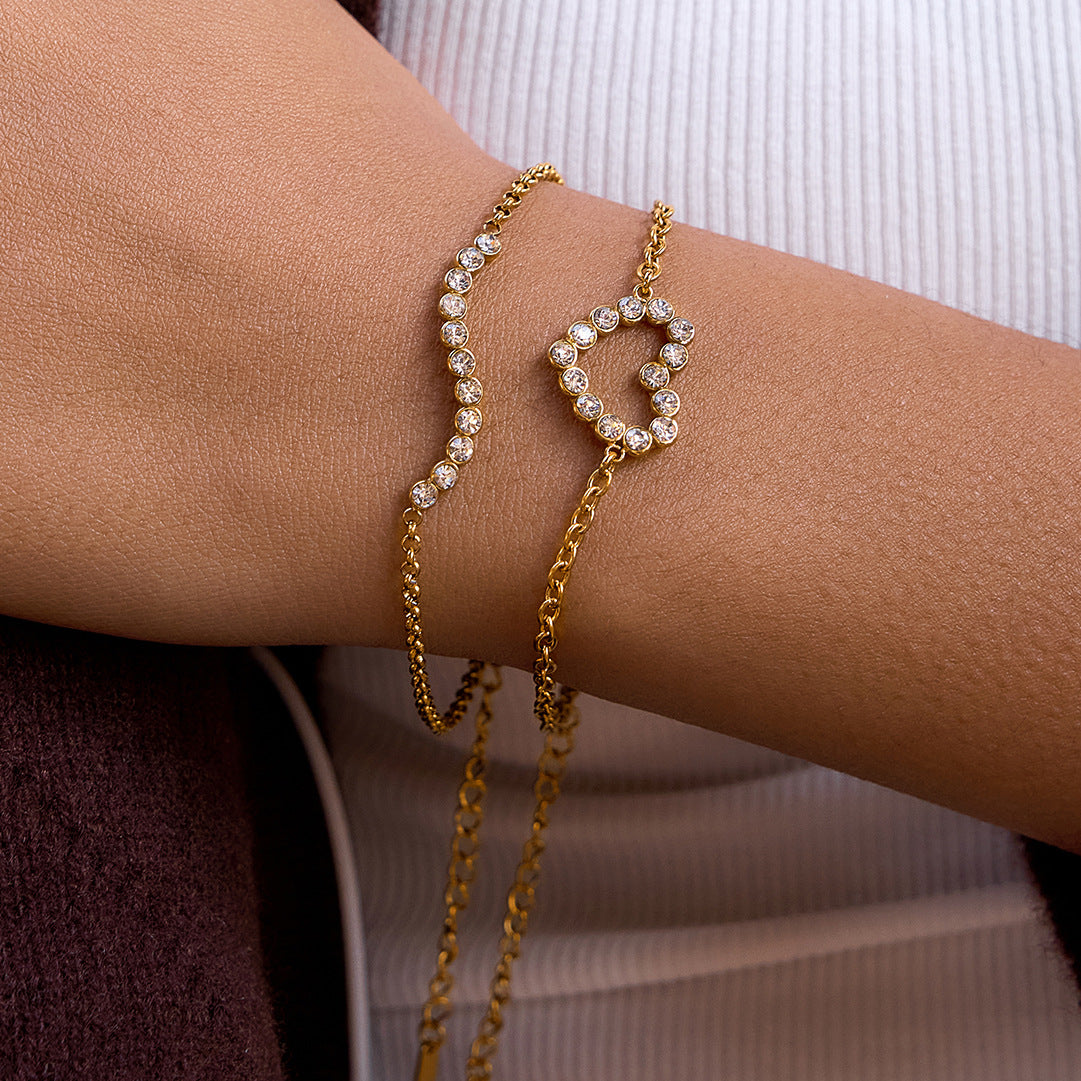 Stainless Steel Rhinestone Heart Valentine's Day Bracelet