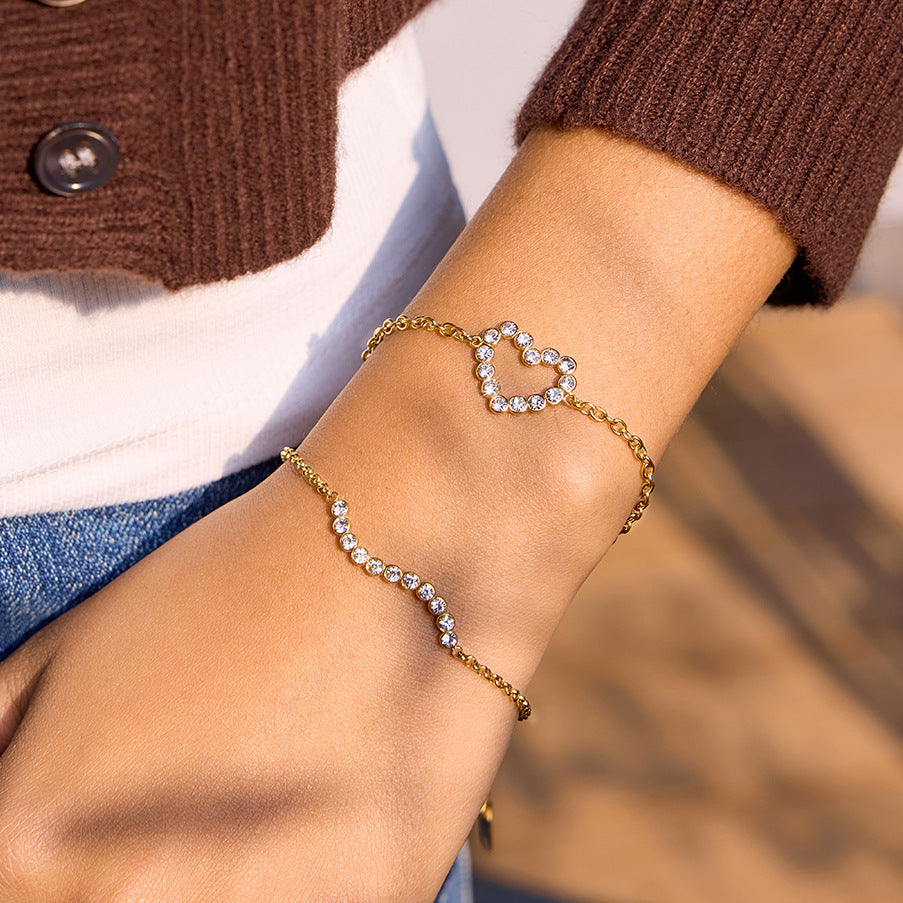 Stainless Steel Rhinestone Heart Valentine's Day Bracelet