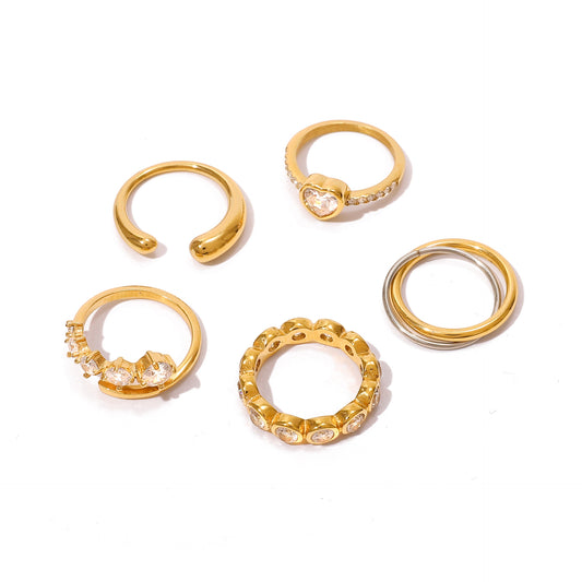 Stainless Steel Women's Heart-shaped Cubic Zirconia Ring