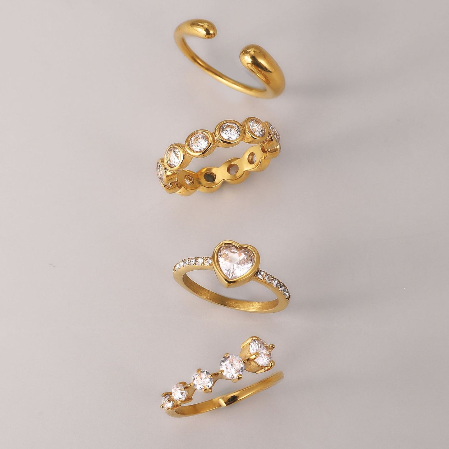 Stainless Steel Women's Heart-shaped Cubic Zirconia Ring