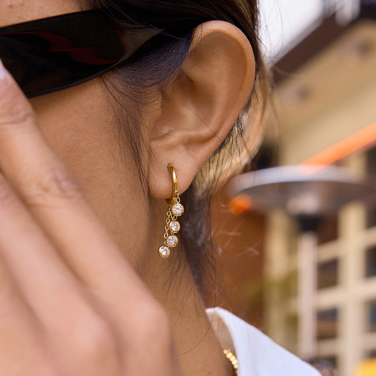 Stainless Steel Tassel Cubic Zirconia Huggie Earrings
