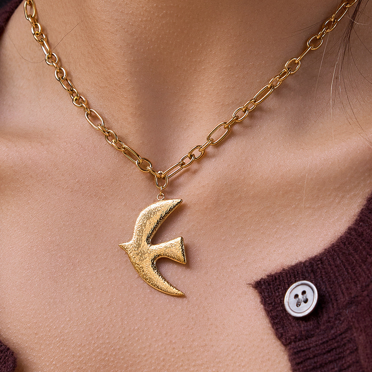 Stainless Steel Peace Dove Earrings Necklace Ring Jewelry Set