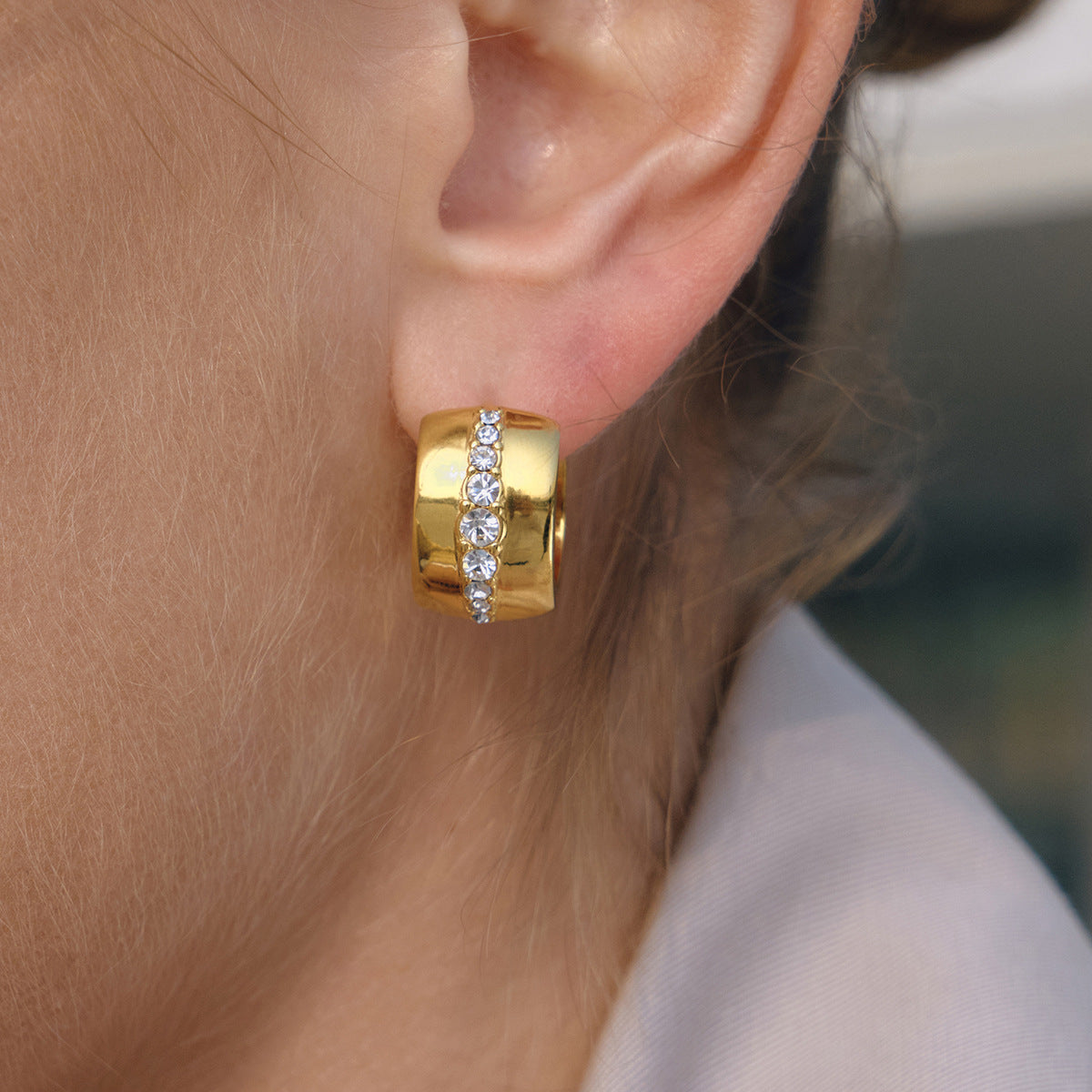 Stainless Steel Rhinestone Hoop Earrings