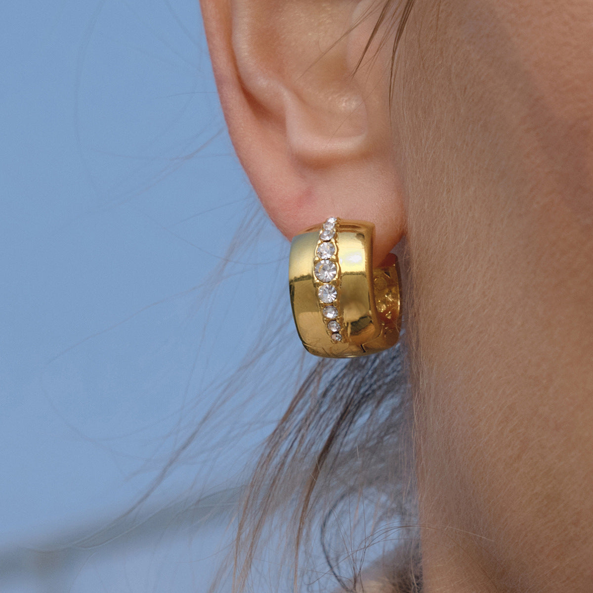 Stainless Steel Rhinestone Hoop Earrings