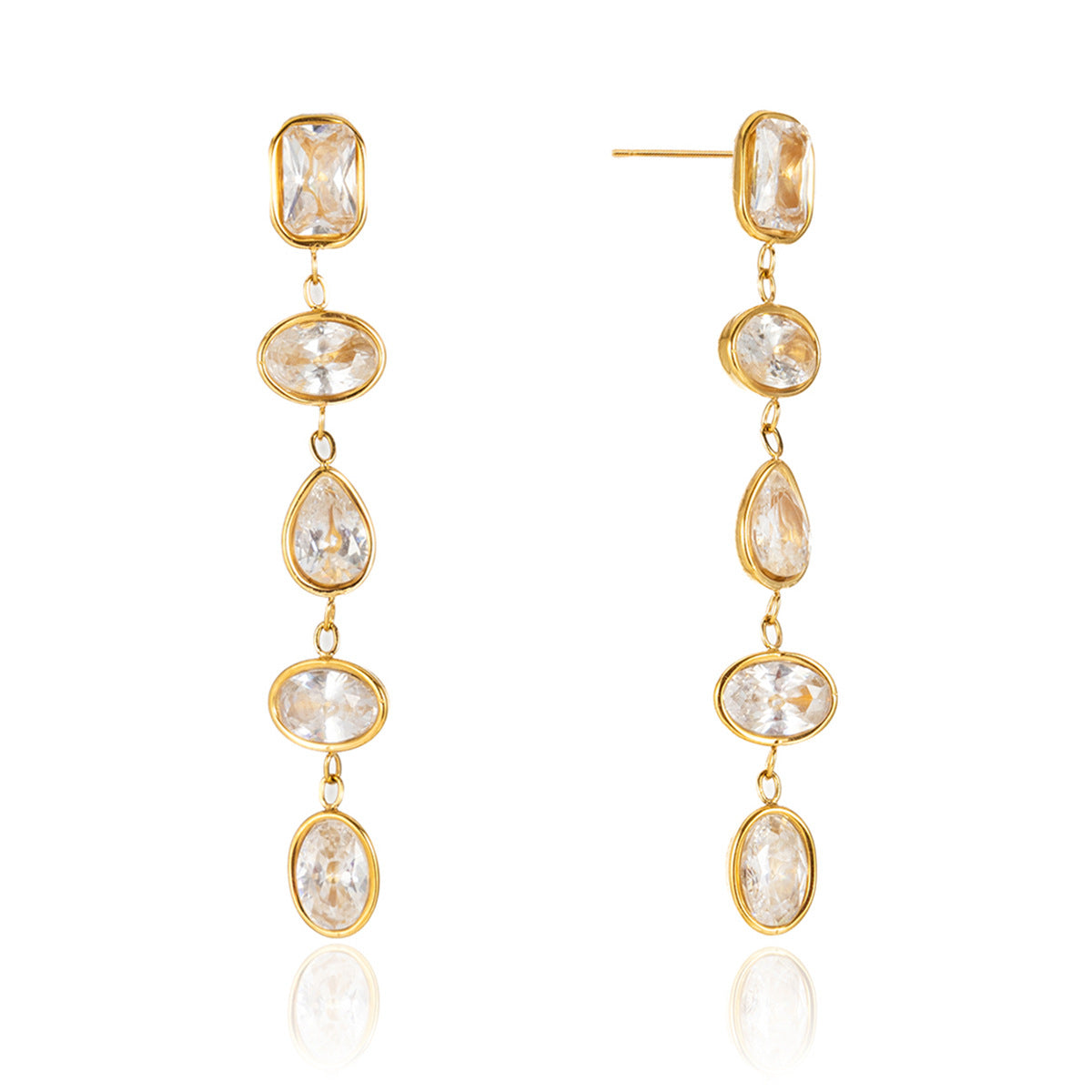 Stainless Steel Cubic Zirconia Tassel Stud Earrings