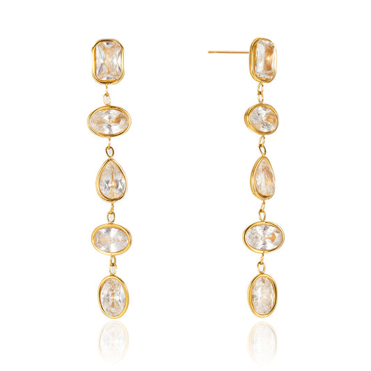 Stainless Steel Cubic Zirconia Tassel Stud Earrings