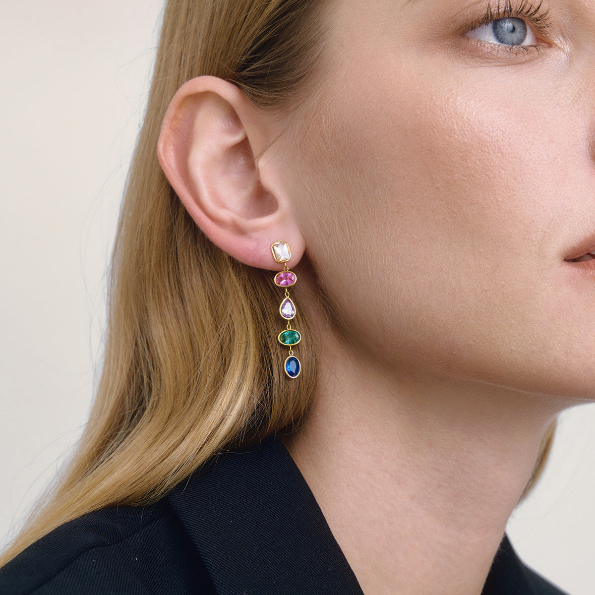 Stainless Steel Cubic Zirconia Tassel Stud Earrings