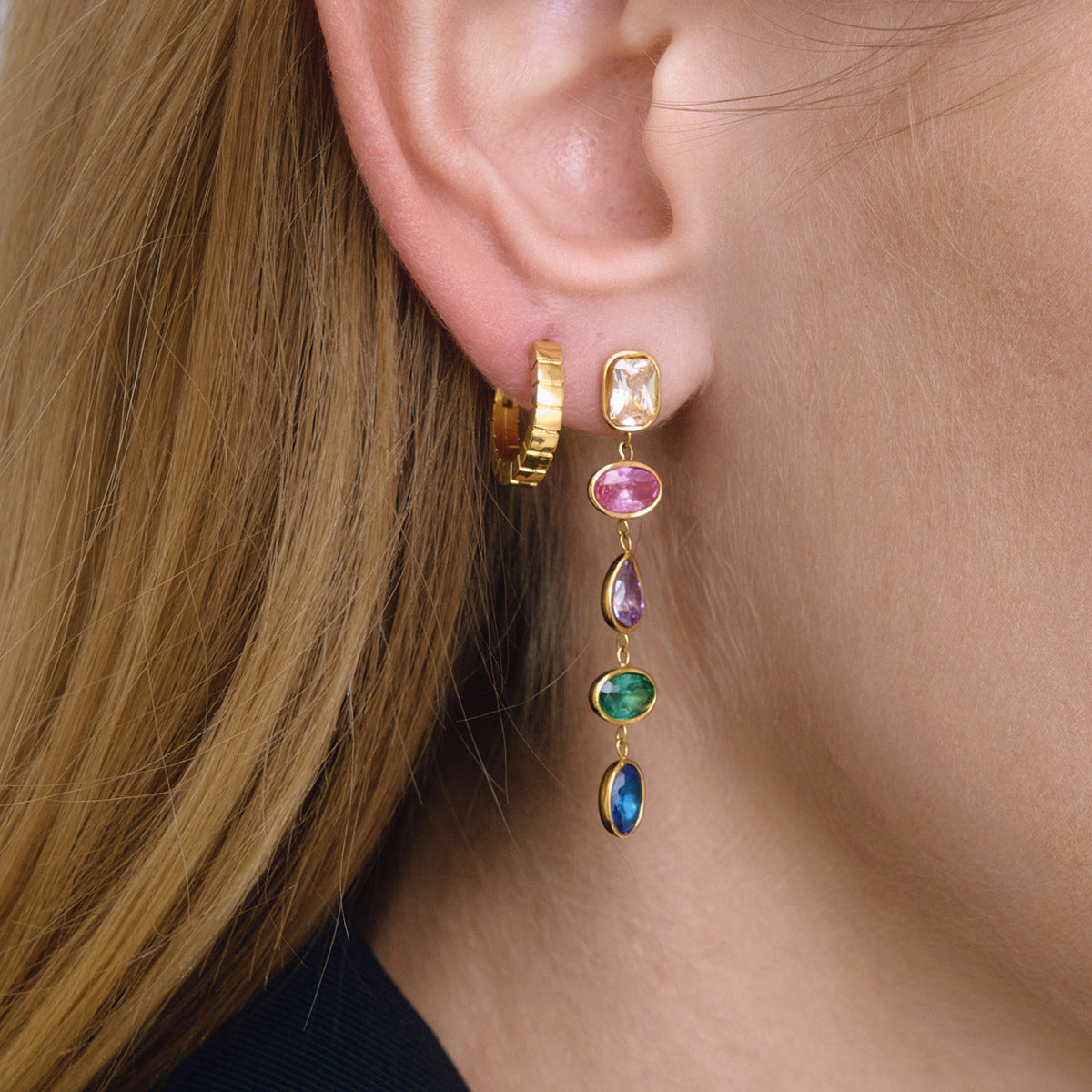 Stainless Steel Cubic Zirconia Tassel Stud Earrings