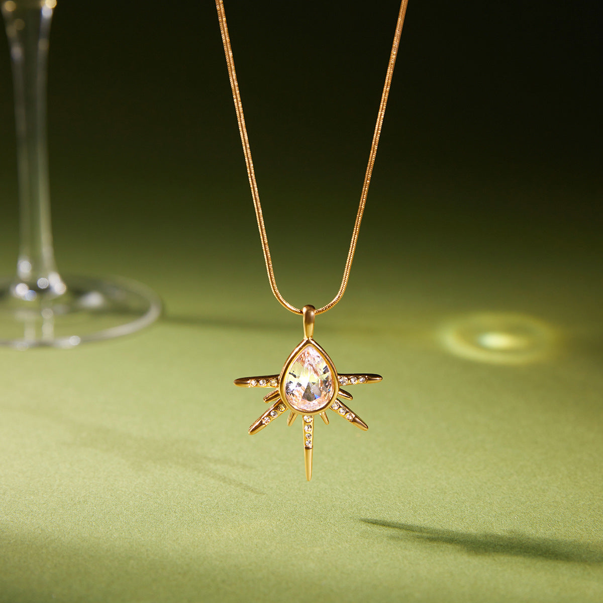 Stainless Steel CZ Necklace Earrings Jewelry Set