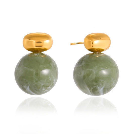 Stainless Steel Green Resin Ear Stud Earrings