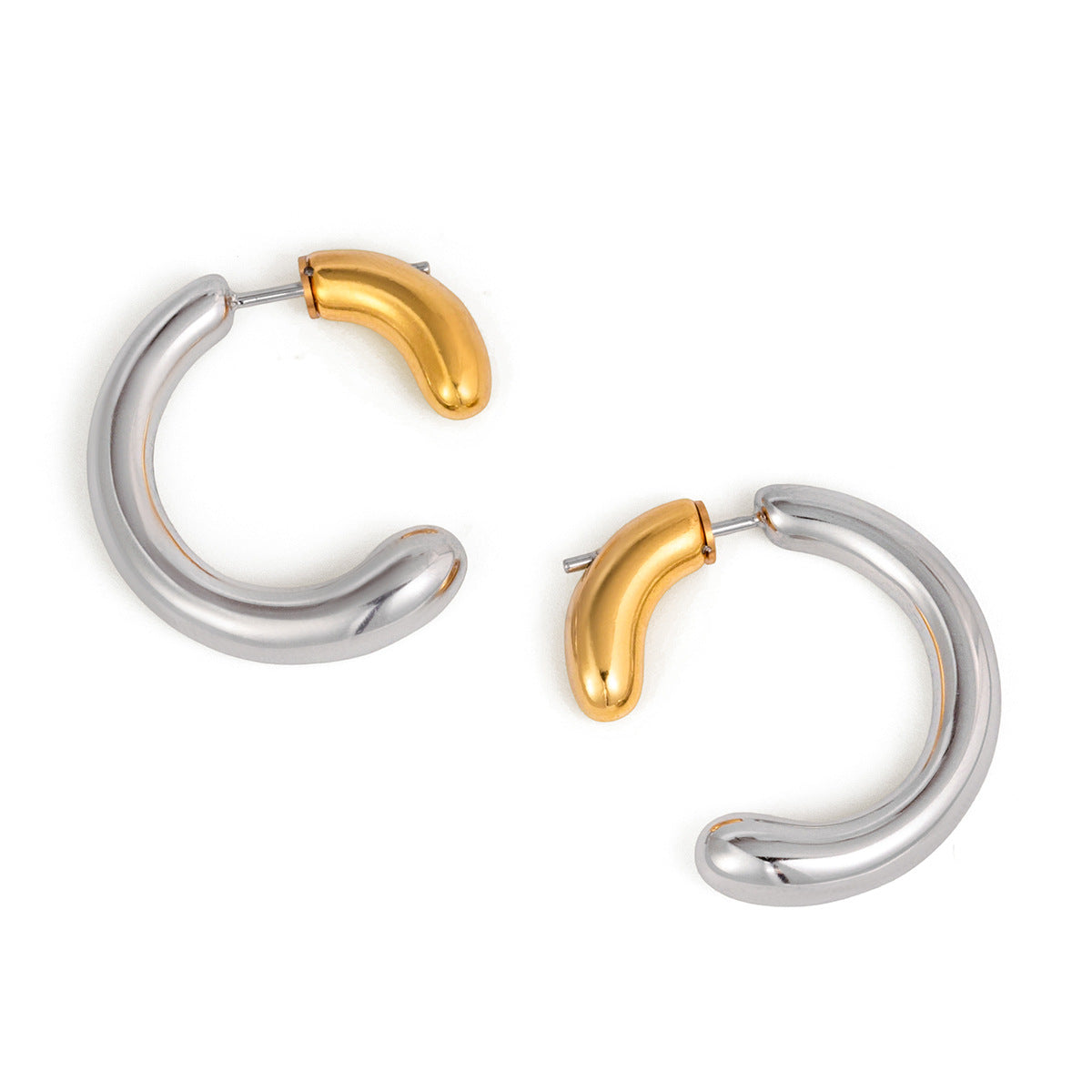 Stainless Steel C-shaped Front and Back Ear Stud Earrings