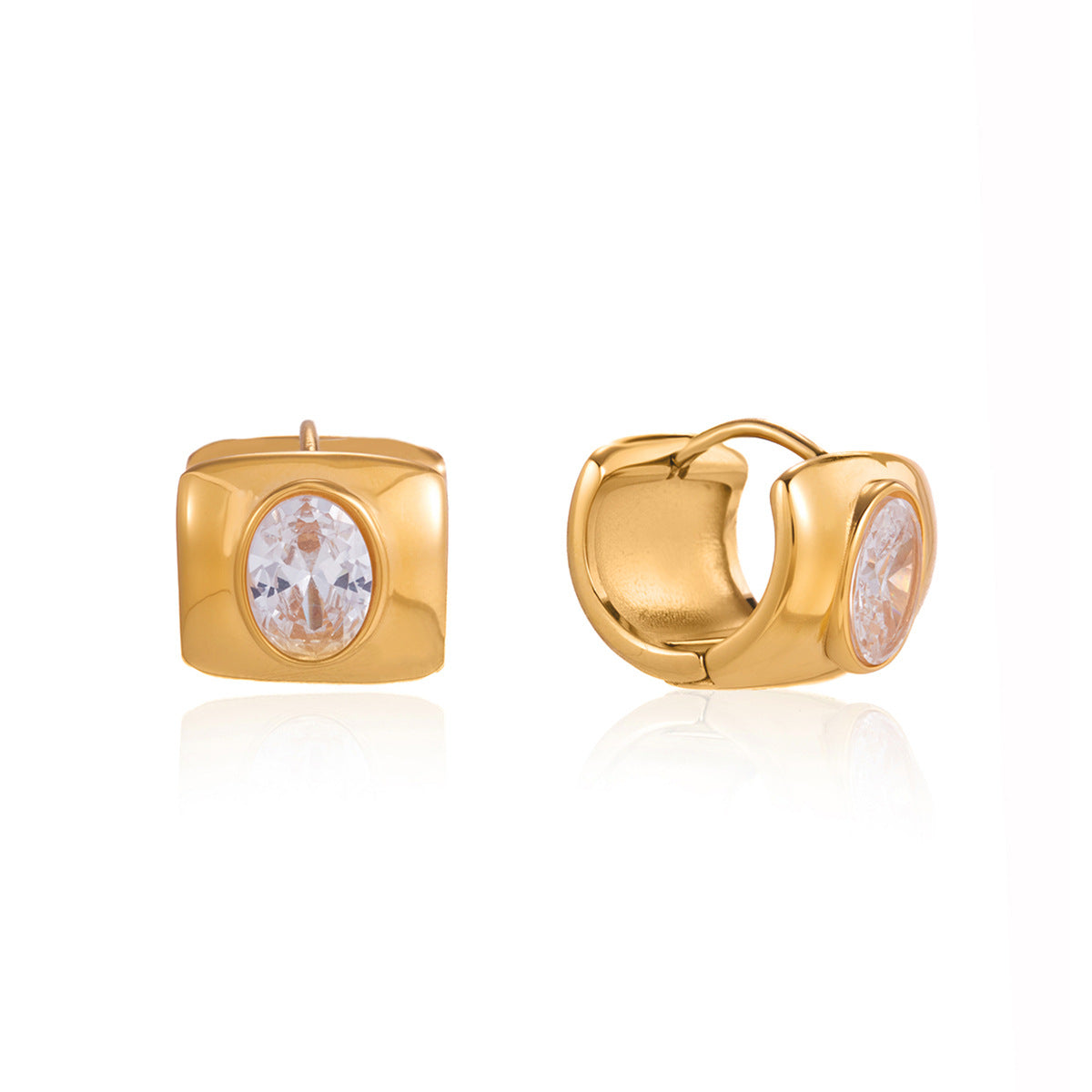 Stainless Steel Wide-faced White Egg-shaped Huggie Earrings