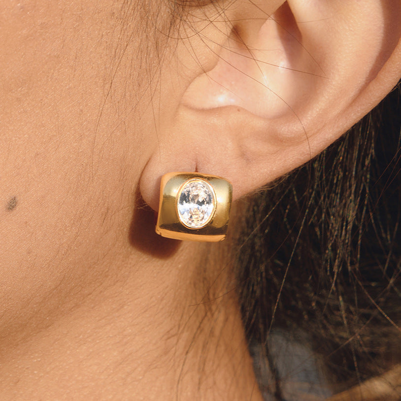 Stainless Steel Wide-faced White Egg-shaped Huggie Earrings