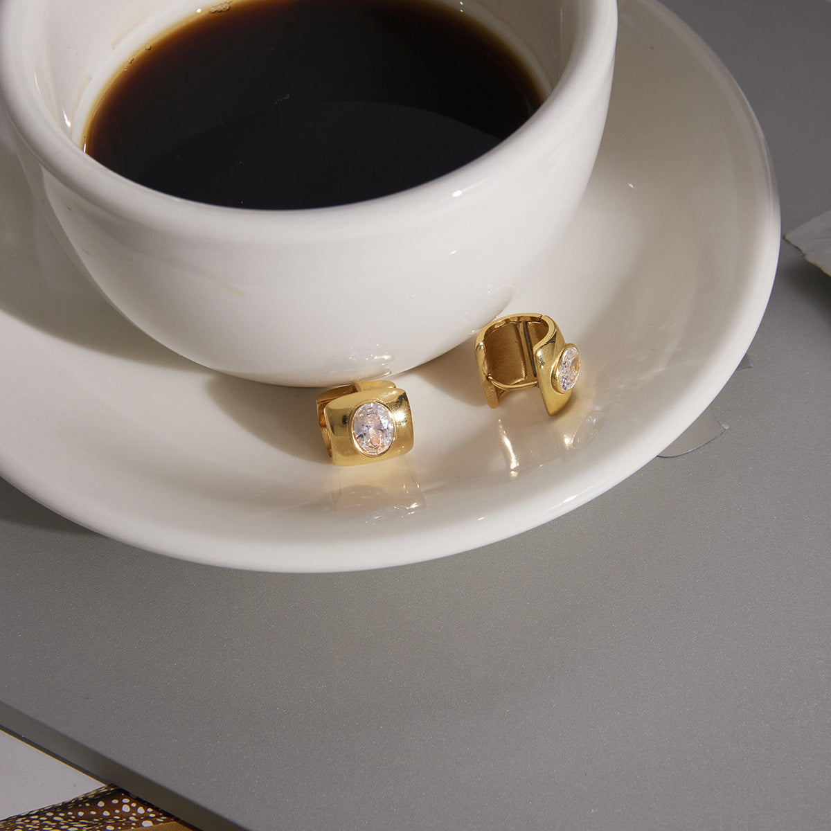 Stainless Steel Wide-faced White Egg-shaped Huggie Earrings