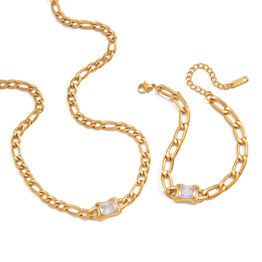 Stainless Steel Cubic Zirconia Necklace Bracelet Jewelry Set