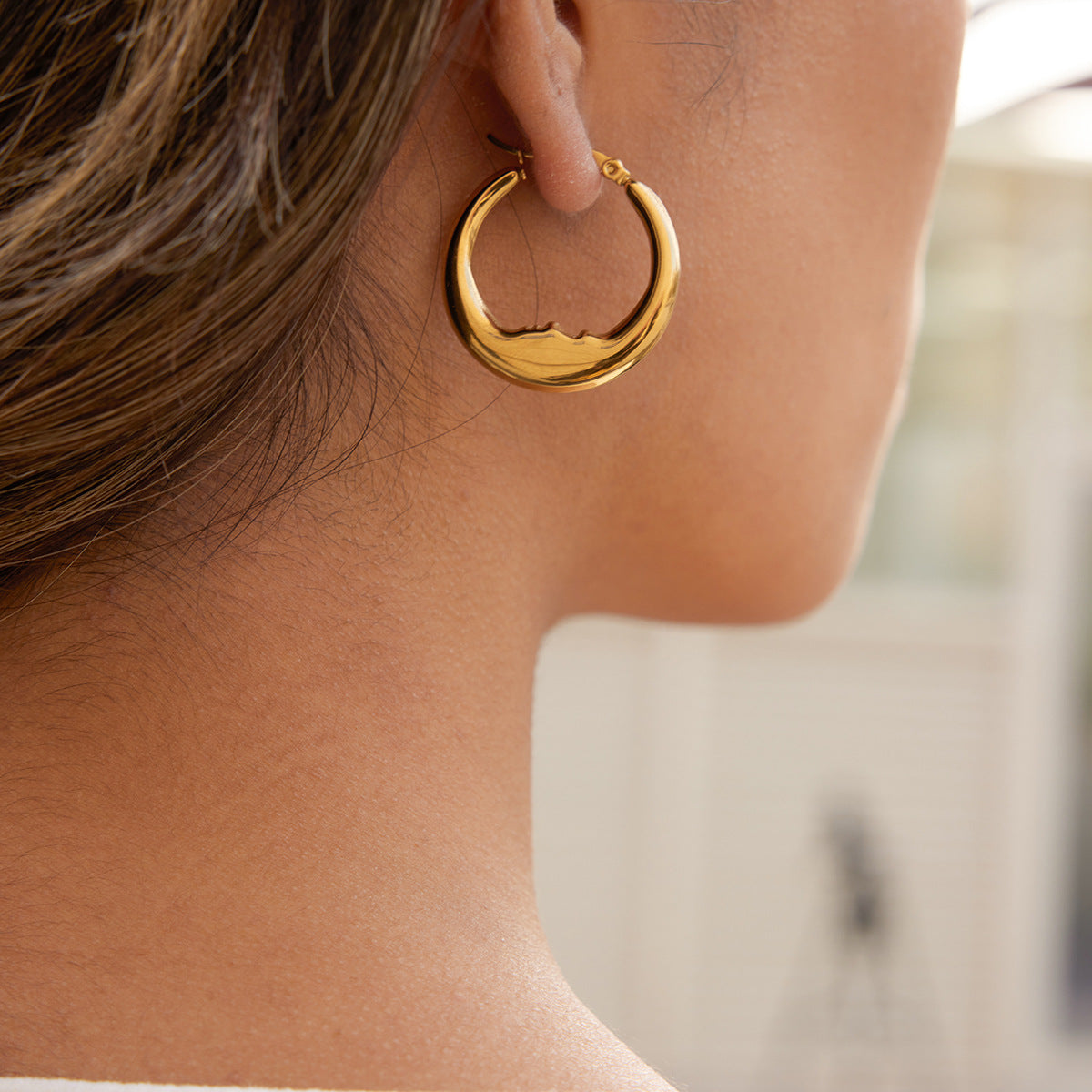 Stainless Steel Moon Hoop Earrings