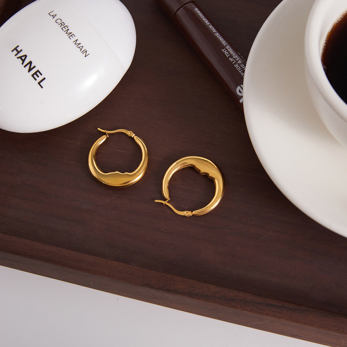 Stainless Steel Moon Hoop Earrings