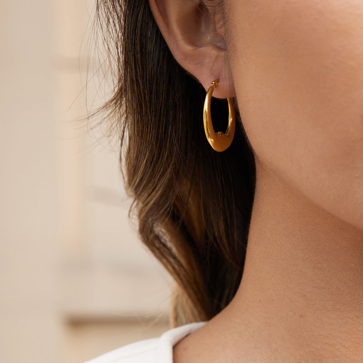 Stainless Steel Moon Hoop Earrings