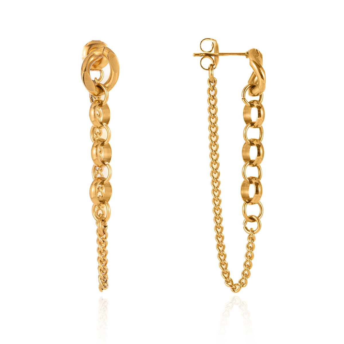 Stainless Steel Chain Tassel Stud Earrings
