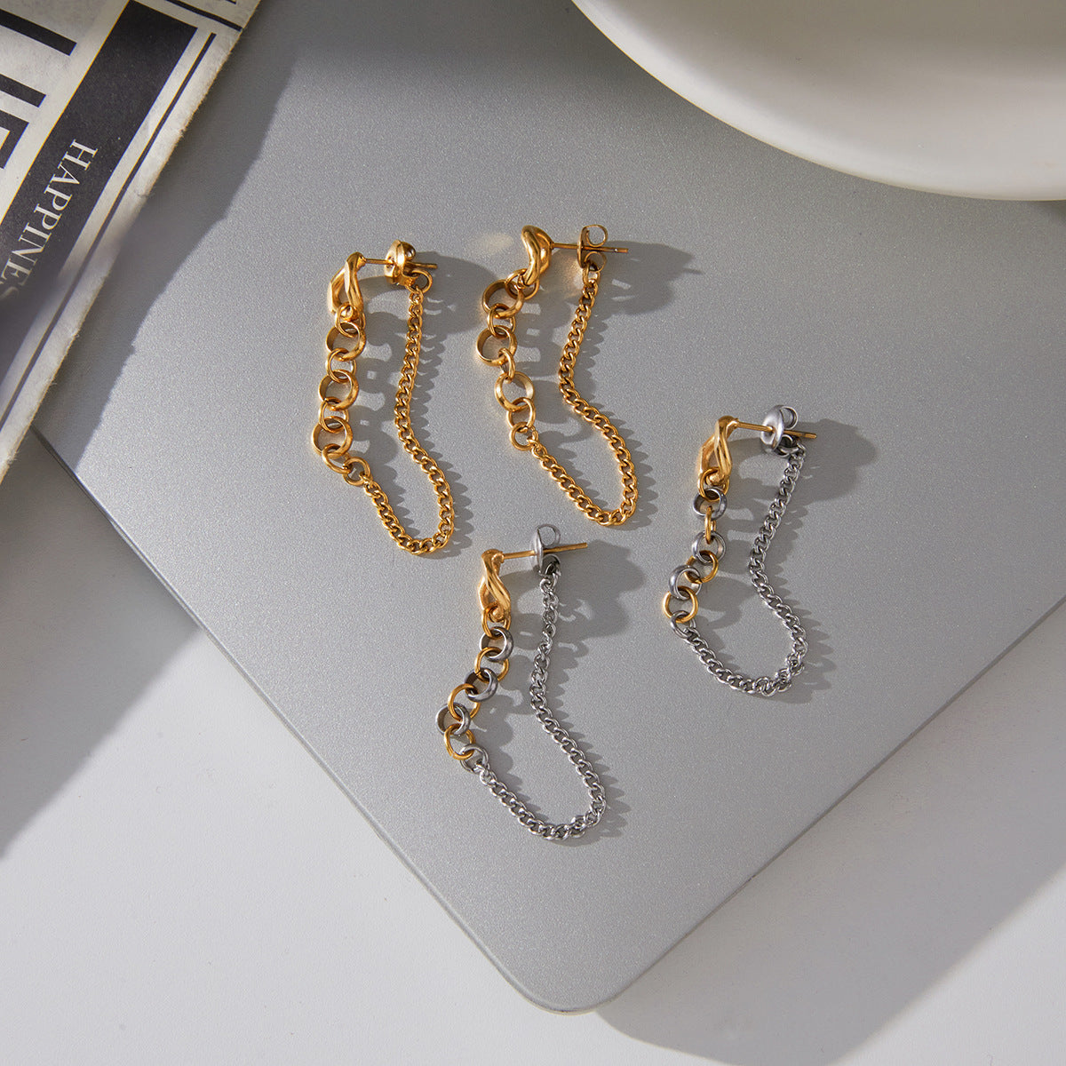 Stainless Steel Chain Tassel Stud Earrings