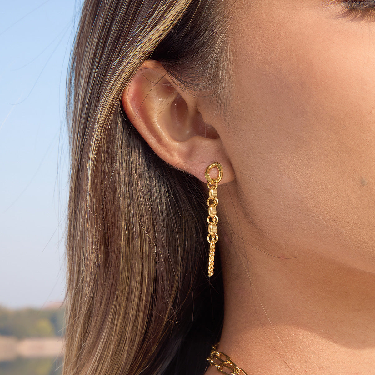 Stainless Steel Chain Tassel Stud Earrings