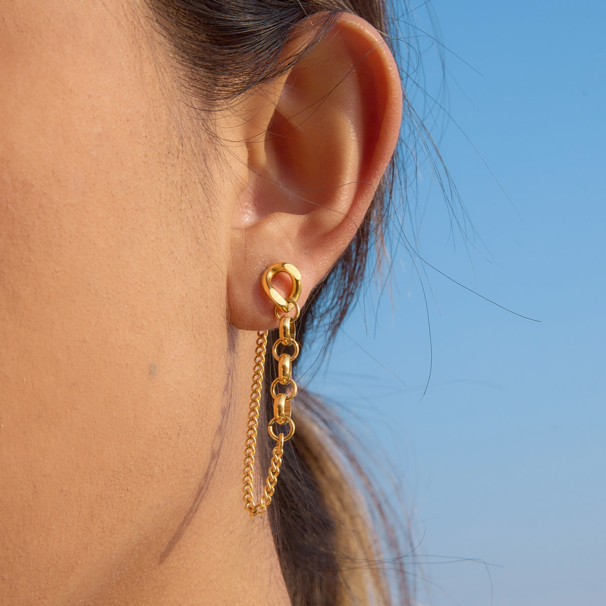 Stainless Steel Chain Tassel Stud Earrings