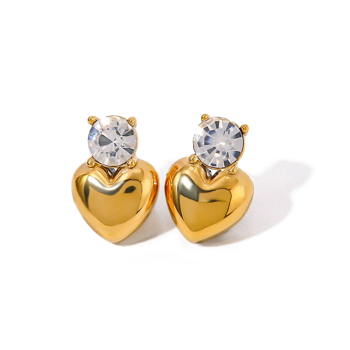 Stainless Steel Diamond-encrusted Heart Stud Earrings