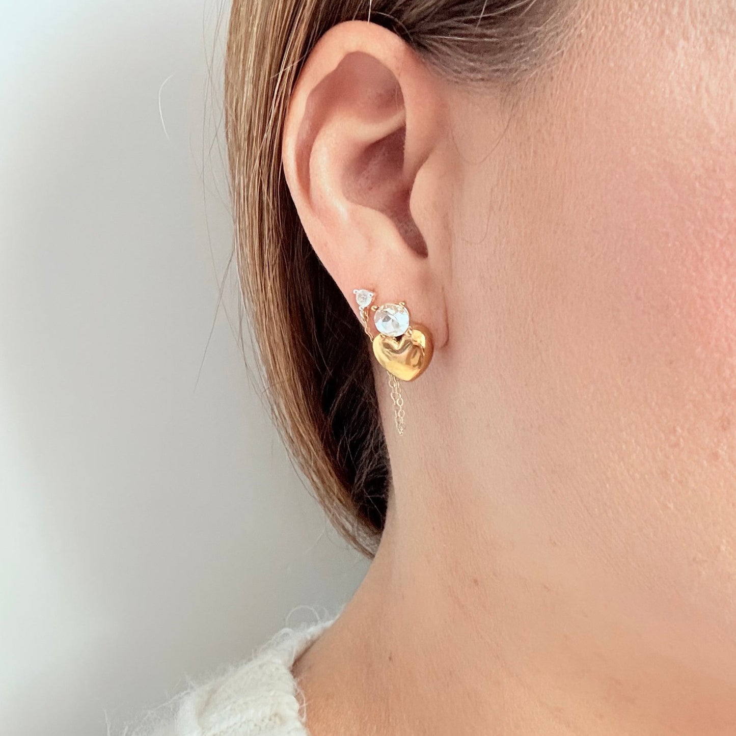 Stainless Steel Diamond-encrusted Heart Stud Earrings