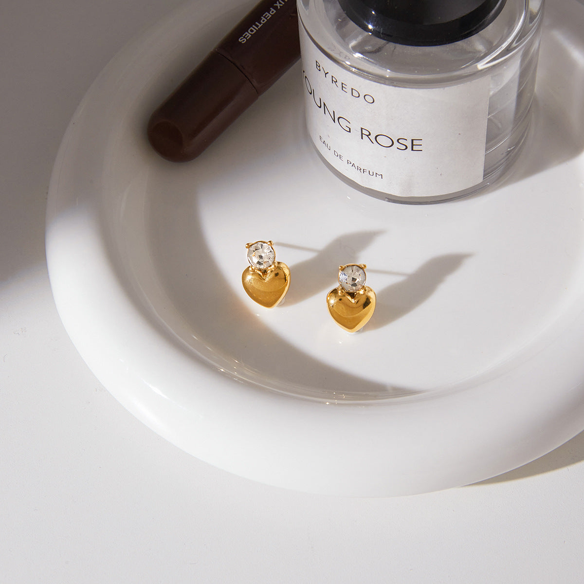 Stainless Steel Diamond-encrusted Heart Stud Earrings