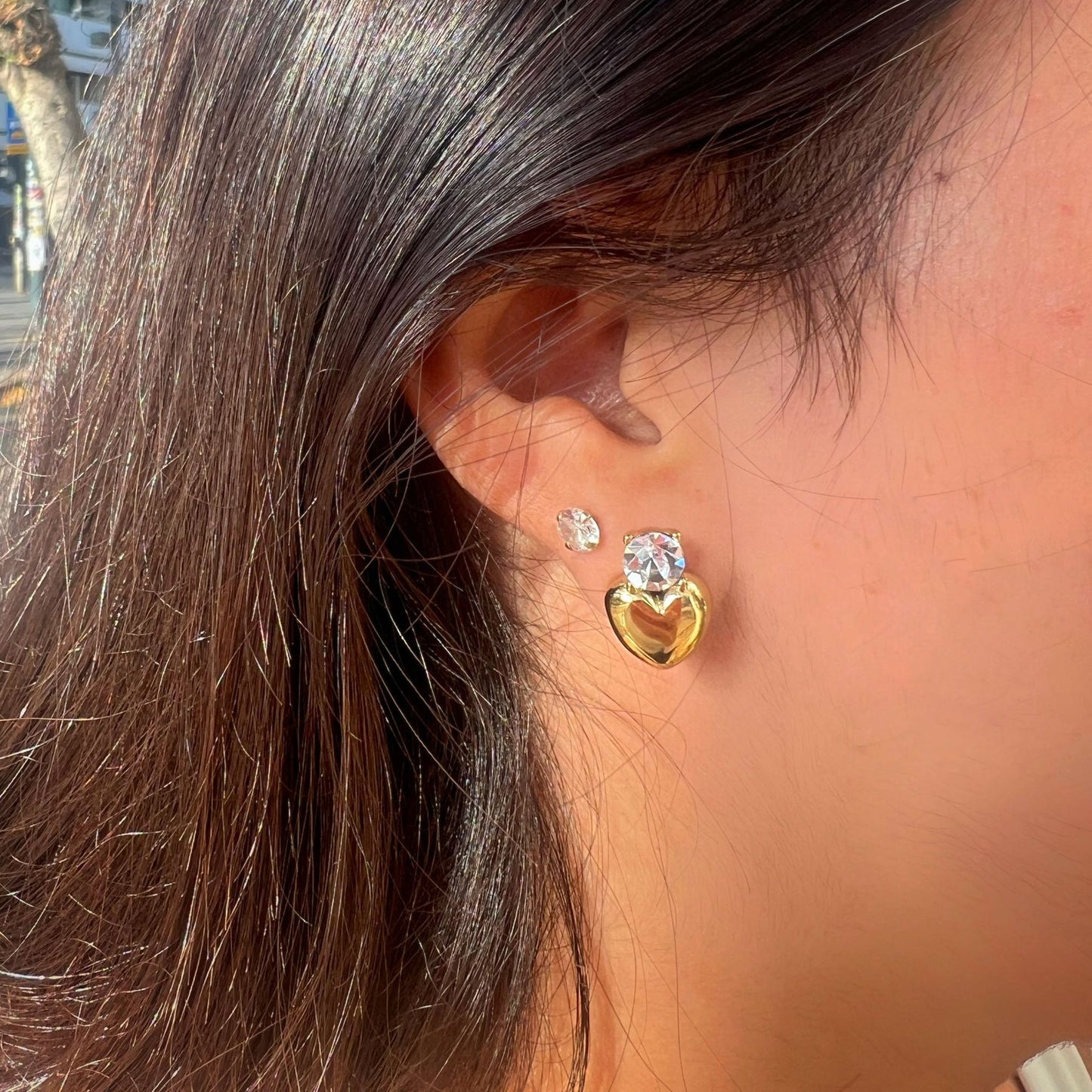 Stainless Steel Diamond-encrusted Heart Stud Earrings