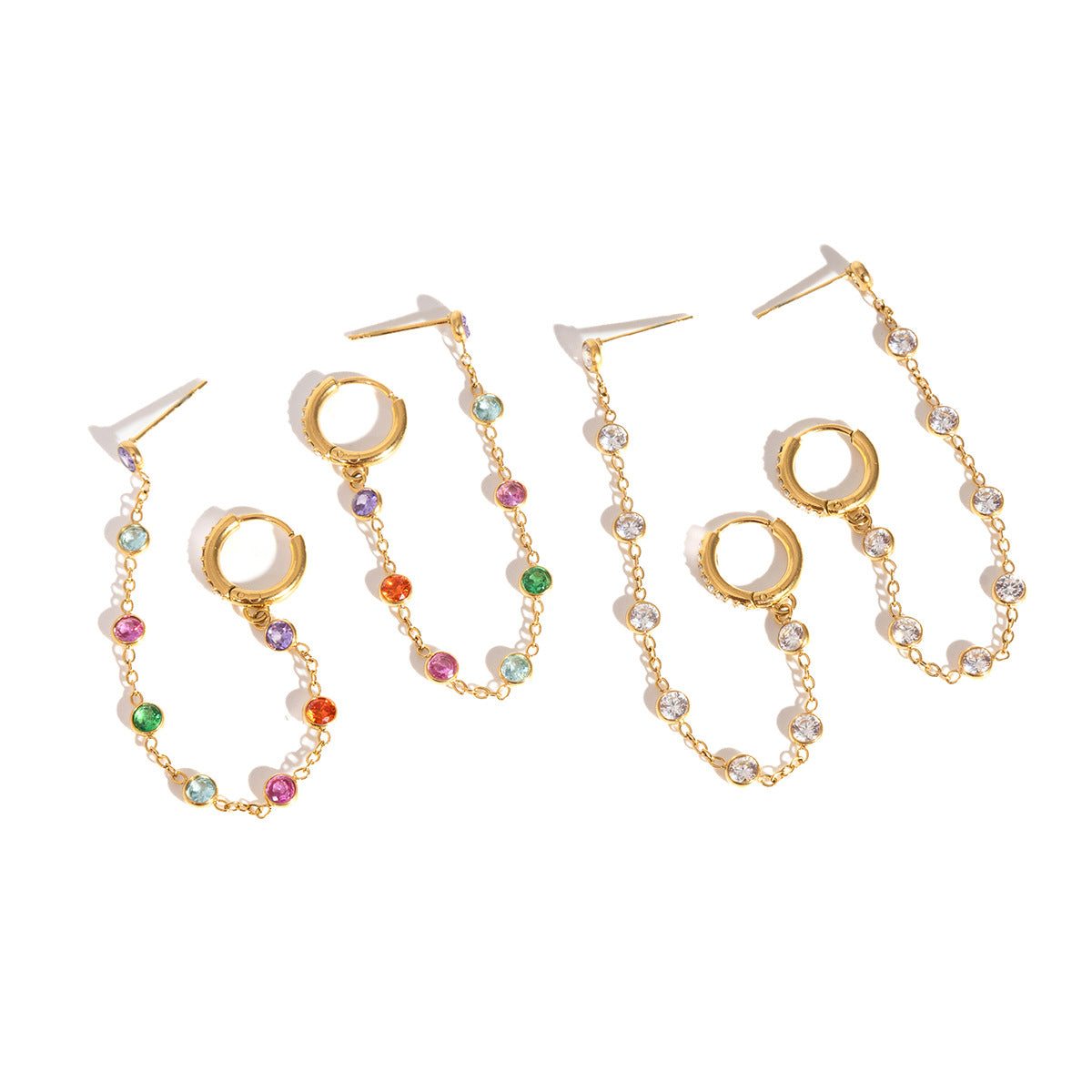 Stainless Steel Rainbow Rhinestone Tassel Stud Earrings