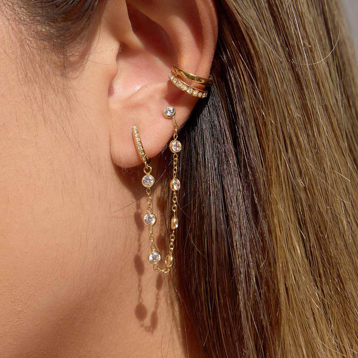 Stainless Steel Rainbow Rhinestone Tassel Stud Earrings