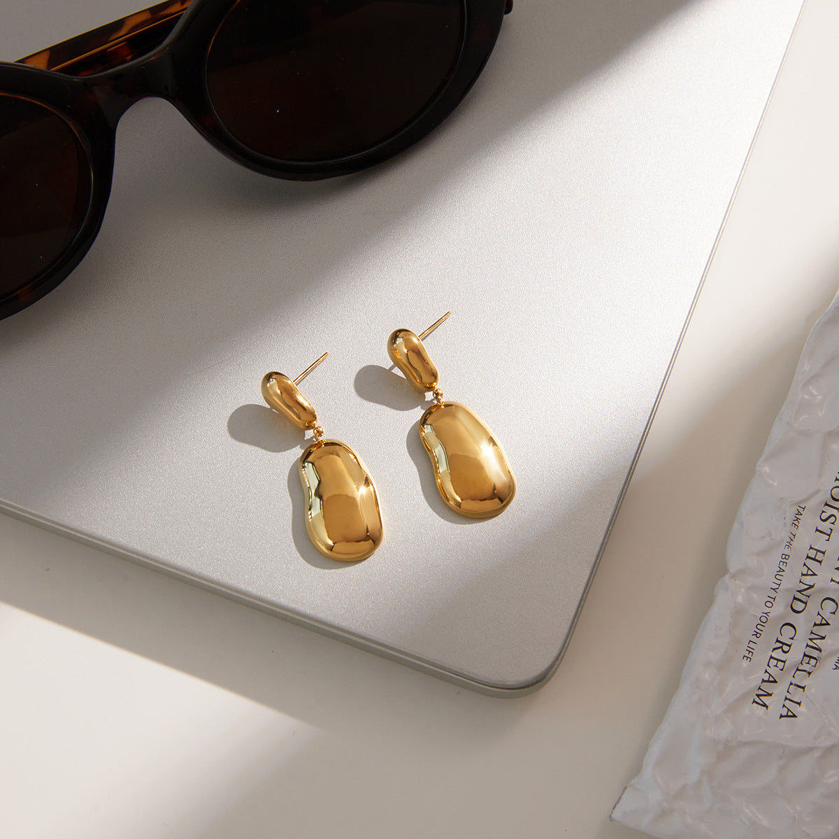 Stainless Steel Irregular Glossy Stud Earrings