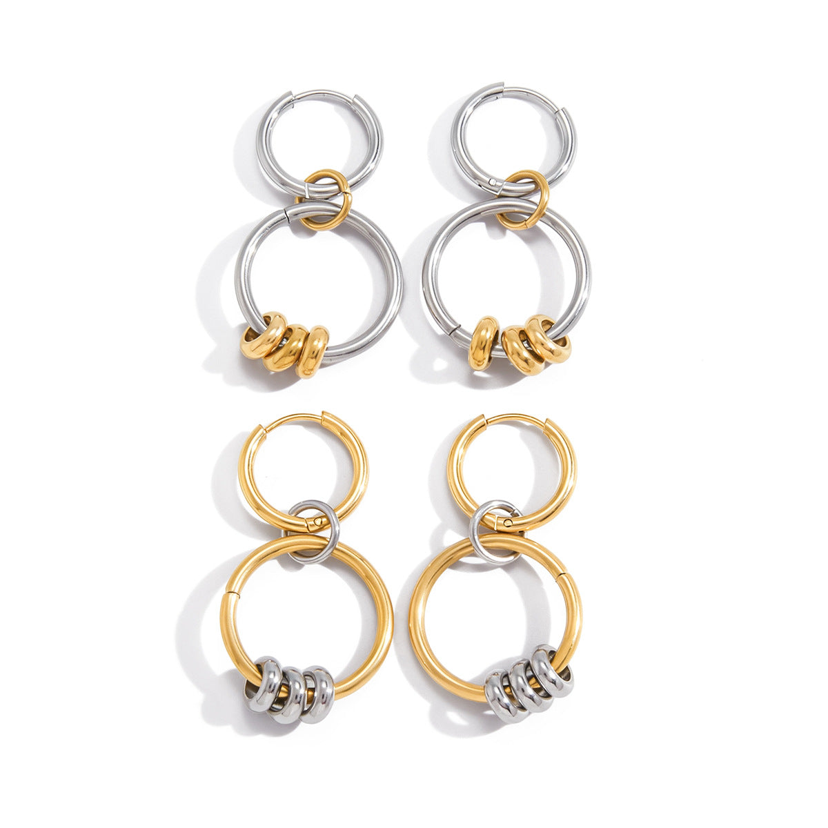 Stainless Steel Circle Pendant Hoop Earrings
