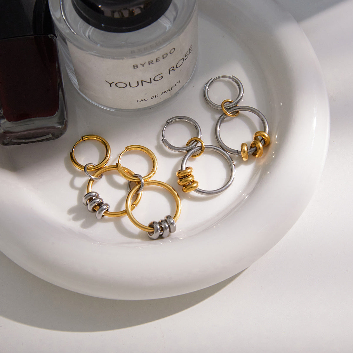 Stainless Steel Circle Pendant Hoop Earrings