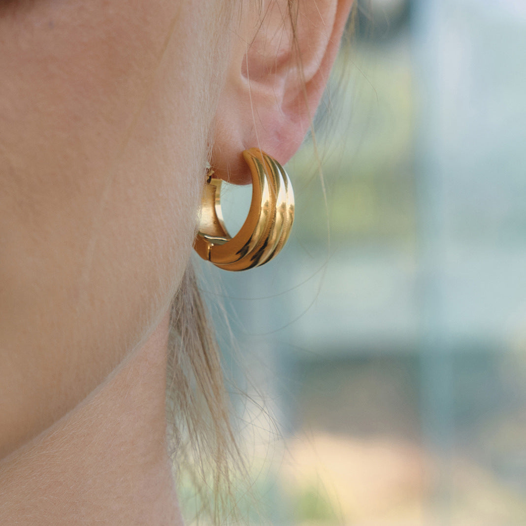 Stainless Steel Plain 18K Gold PVD Hoop Earrings