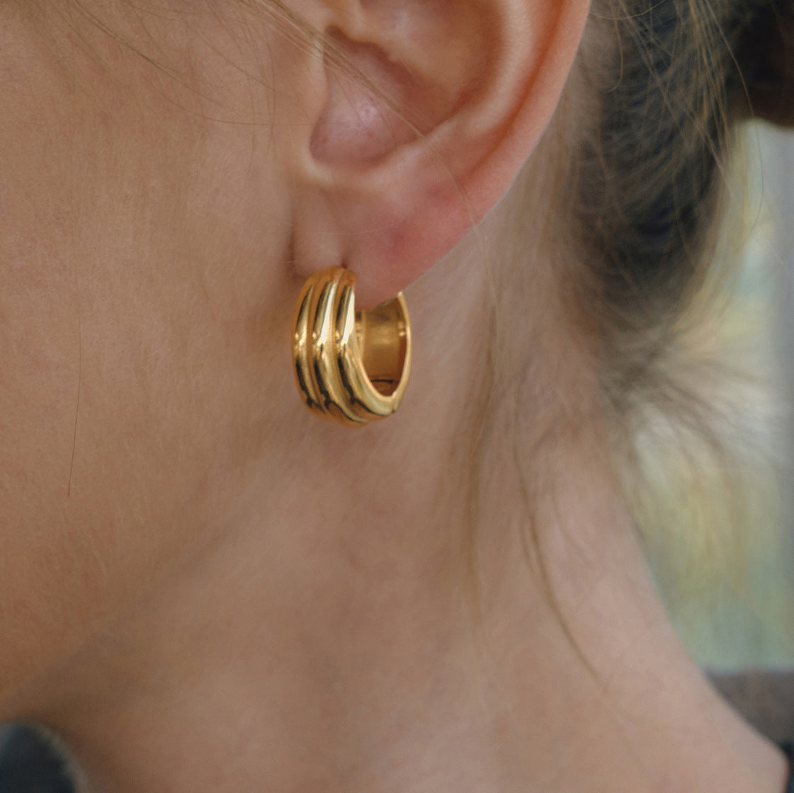 Stainless Steel Plain 18K Gold PVD Hoop Earrings