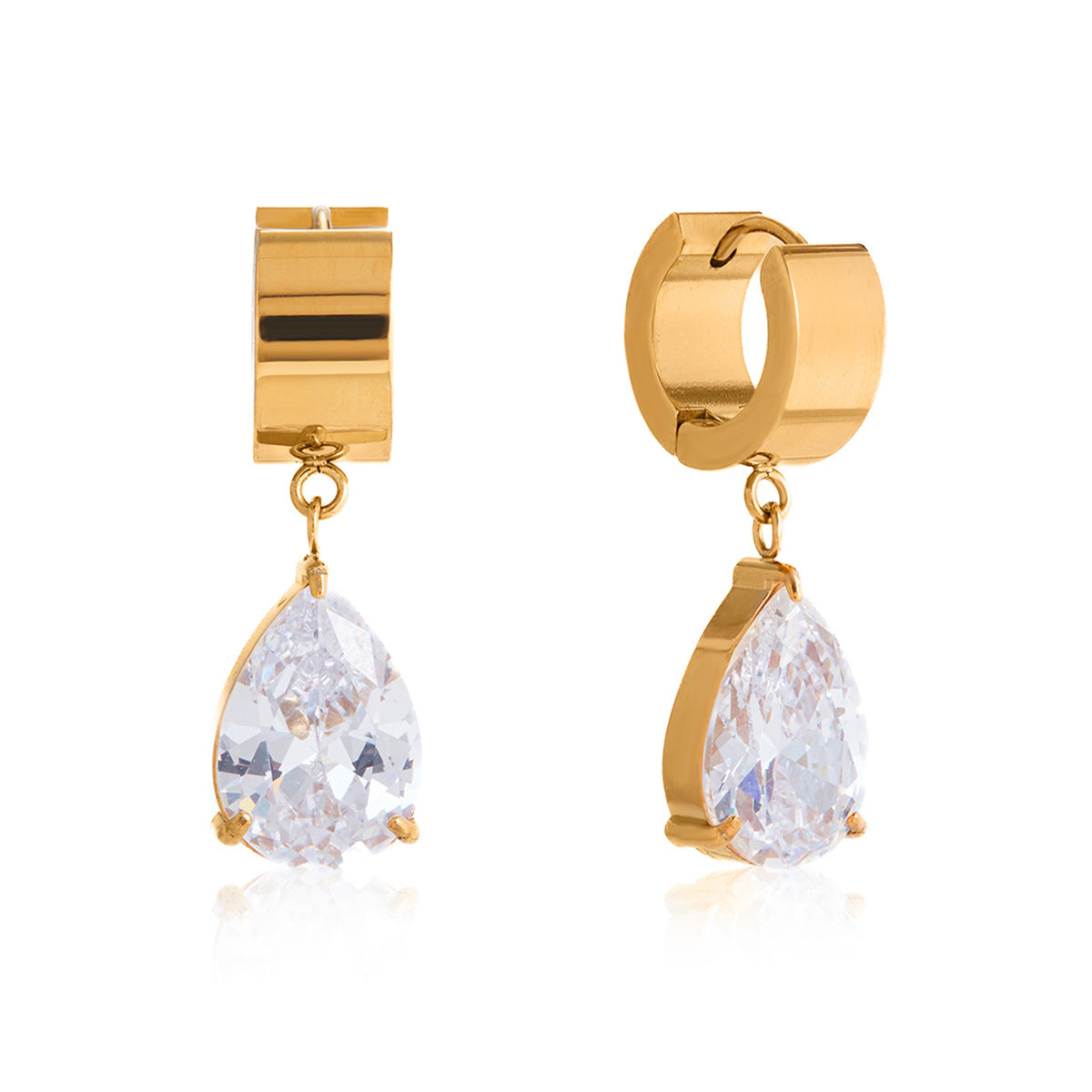 Stainless Steel Cubic Zirconia Pendant Huggie Earrings