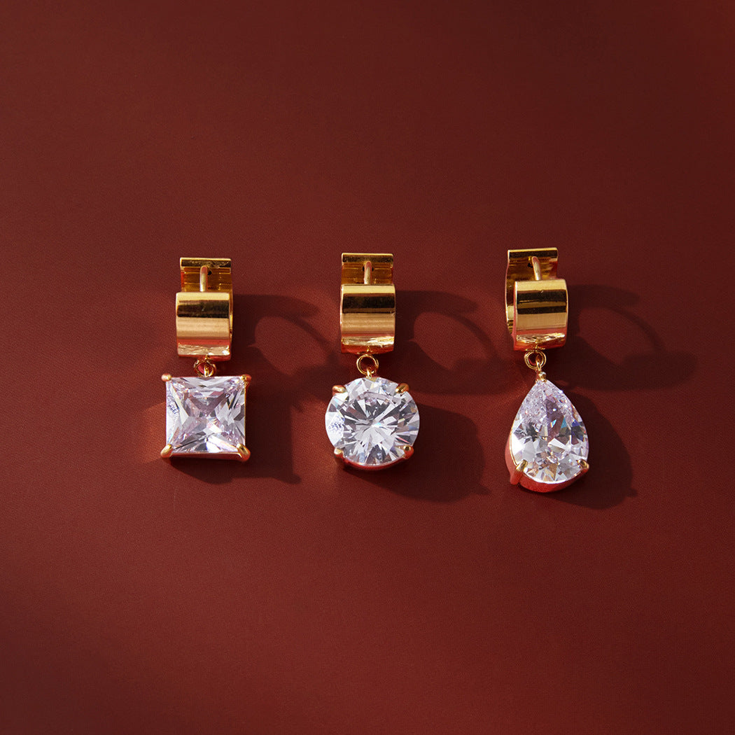 Stainless Steel Cubic Zirconia Pendant Huggie Earrings