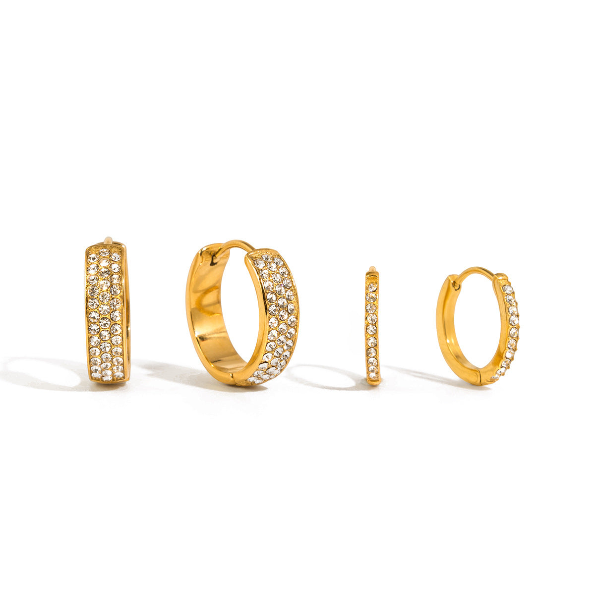 Stainless Steel 18K Gold PVD Rhinestone Hoop Earrings