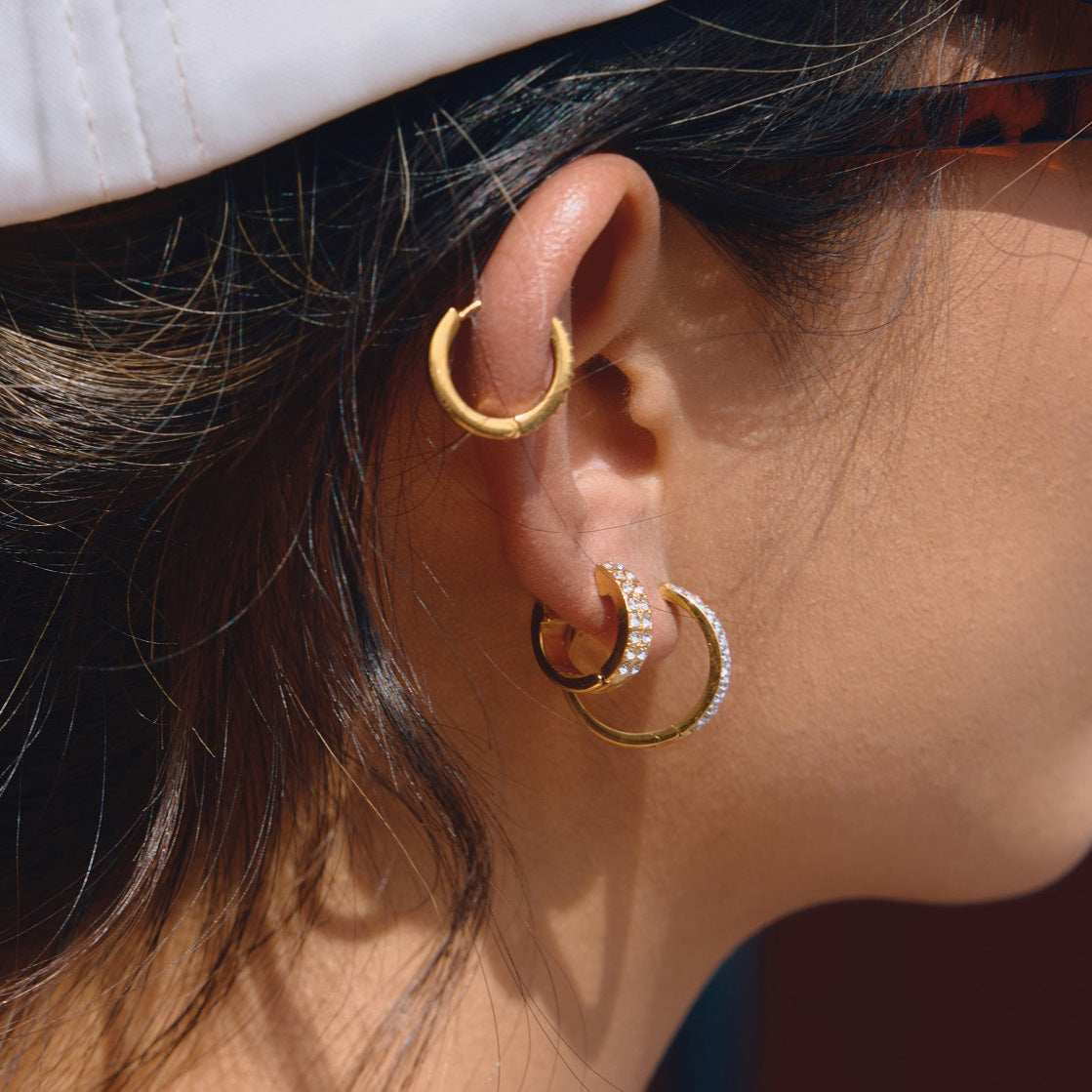 Stainless Steel 18K Gold PVD Rhinestone Hoop Earrings