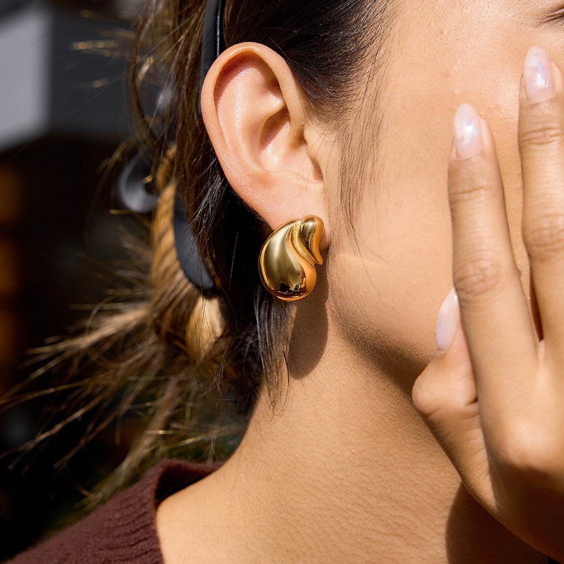 Stainless Steel 18K Gold PVD Water Drop Stud Earrings
