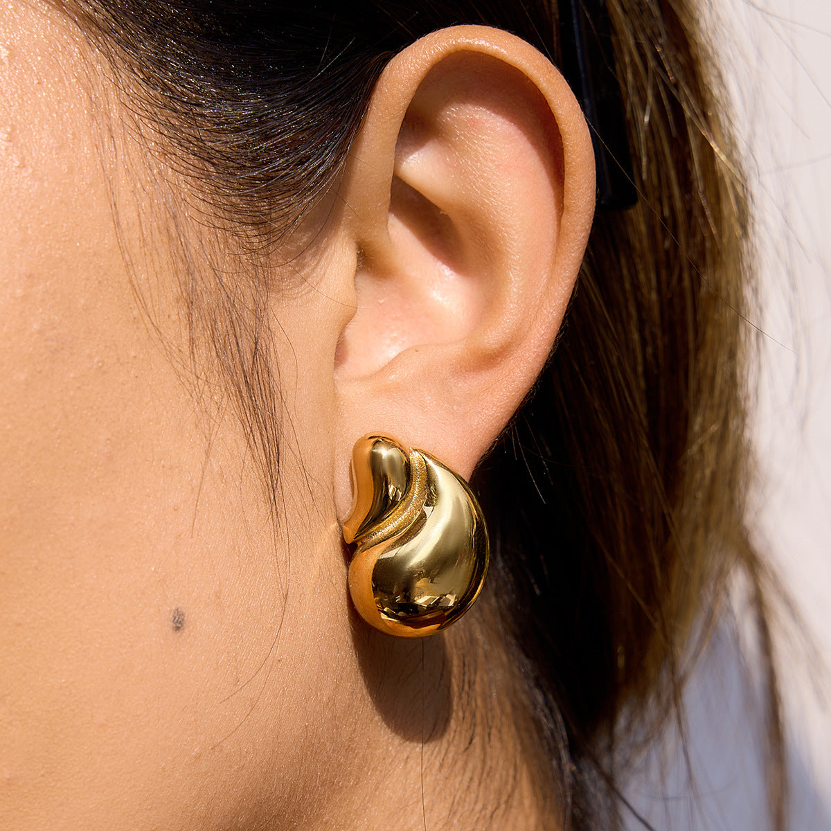 Stainless Steel 18K Gold PVD Water Drop Stud Earrings
