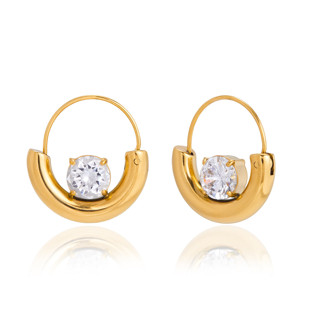 Stainless Steel White Cubic Zirconia Hoop Earrings
