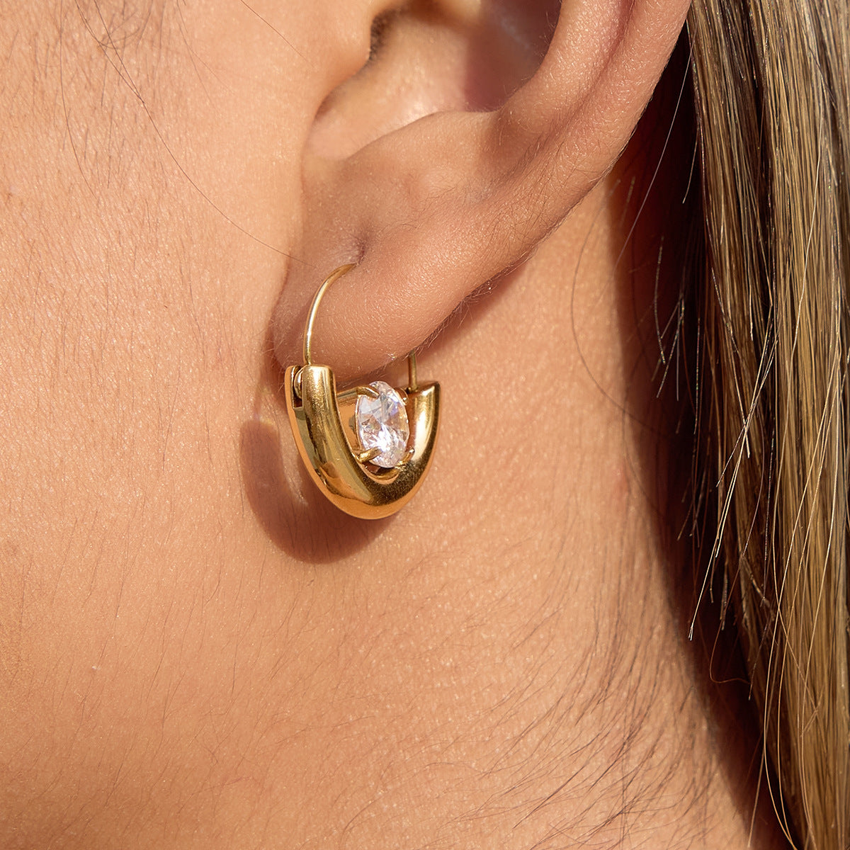 Stainless Steel White Cubic Zirconia Hoop Earrings