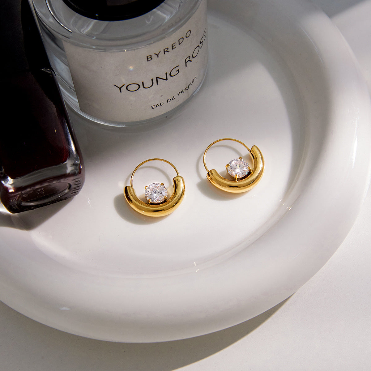 Stainless Steel White Cubic Zirconia Hoop Earrings