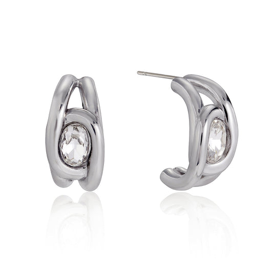 Stainless Steel Classic Cubic Zirconia C-shaped Stud Earrings