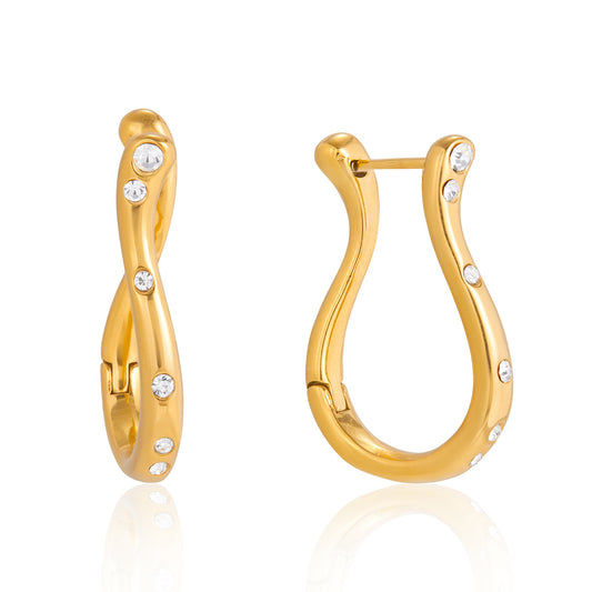 Stainless Steel Irregular Diamond-encrusted Hoop Earrings
