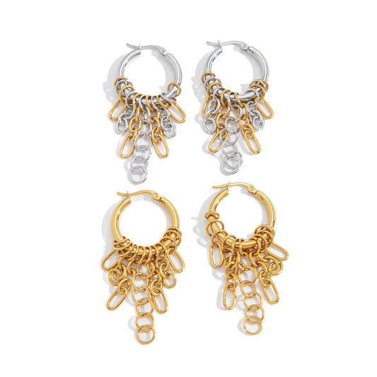 Stainless Steel Chain Tassel Hoop Earrings